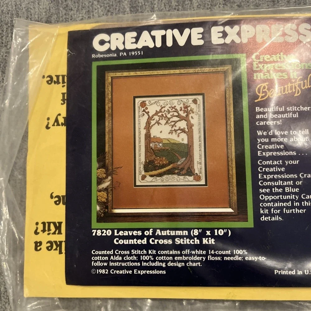 Creative Expressions Counted Cross Stitch Kit Leaves of Autumn 7820 80s New 8x10